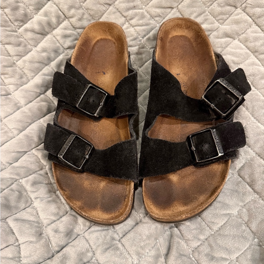 Black Suede Double Buckle Sandals